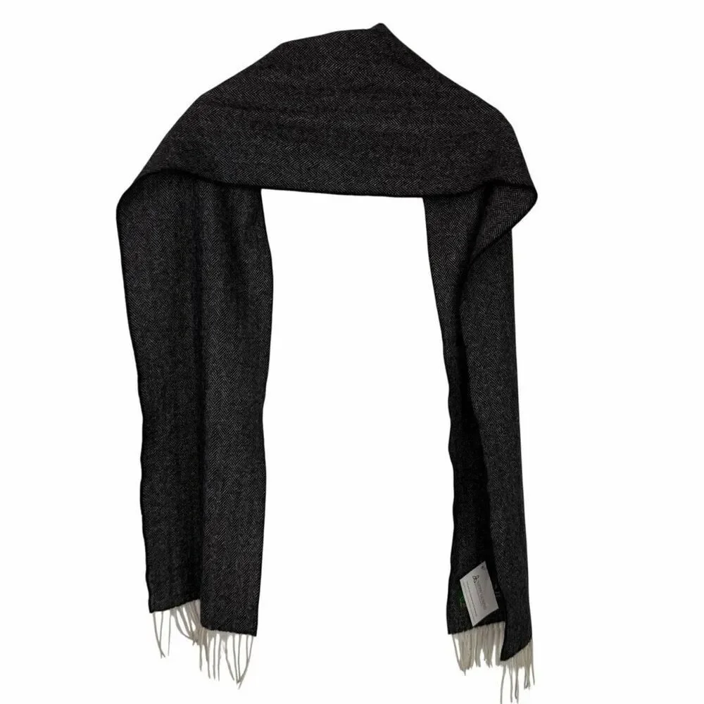 Biddy Murphy Lambswool Scarf Gray Black Herringbone Ireland NEW